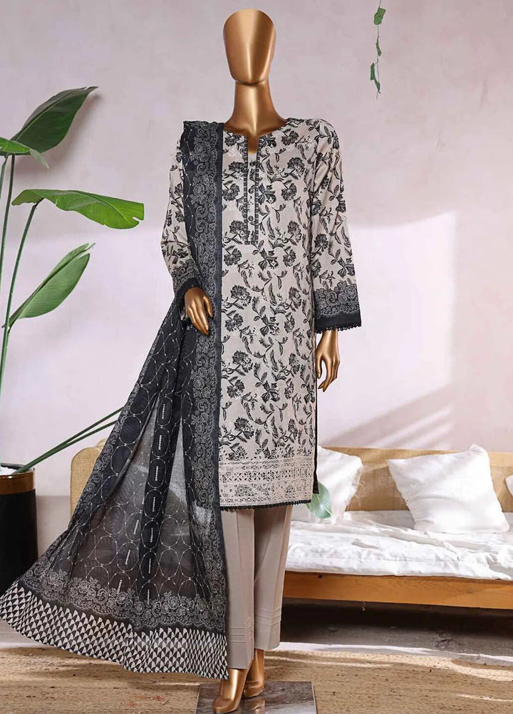 HZ Textiles Chikankari Lawn Suits Unstitched 3 Piece HZ25EC ELC-235 - Summer Collection