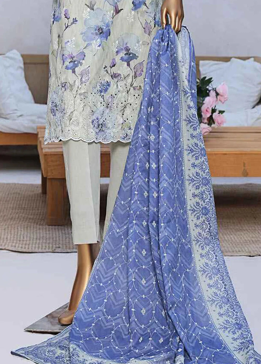 HZ Textiles Chikankari Lawn Suits Unstitched 3 Piece HZ25EC ELC-236 - Summer Collection