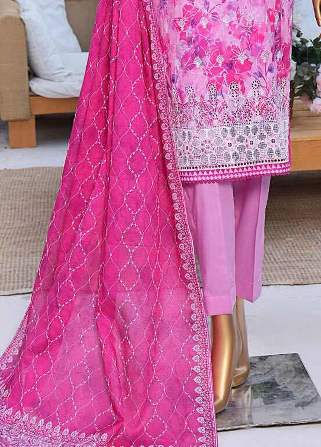 HZ Textiles Chikankari Lawn Suits Unstitched 3 Piece HZ25EC ELC-238 - Summer Collection