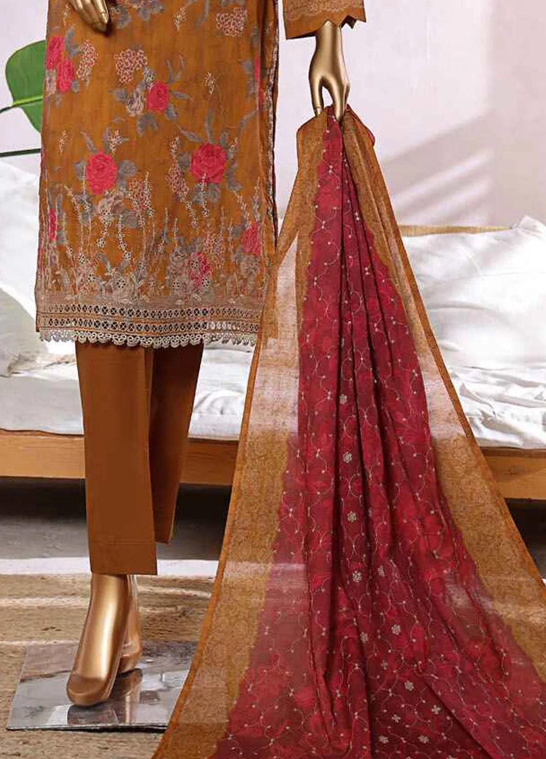 HZ Textiles Chikankari Lawn Suits Unstitched 3 Piece HZ25EC ELC-239 - Summer Collection