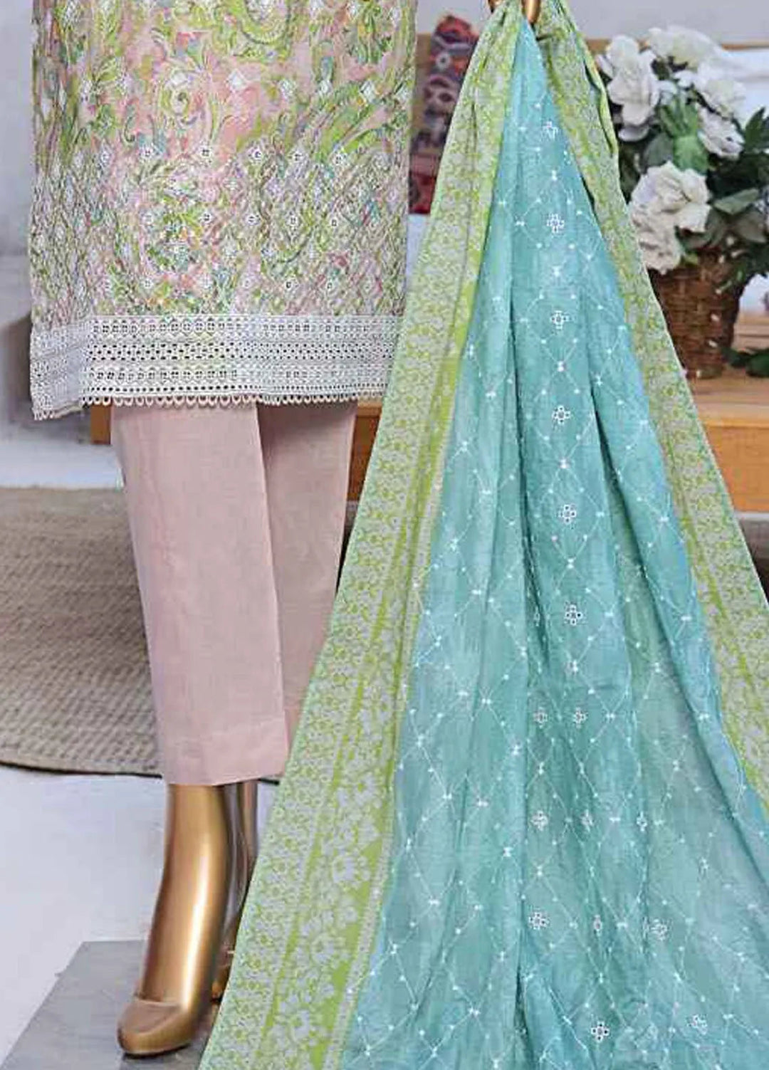 HZ Textiles Chikankari Lawn Suits Unstitched 3 Piece HZ25EC ELC-240 - Summer Collection