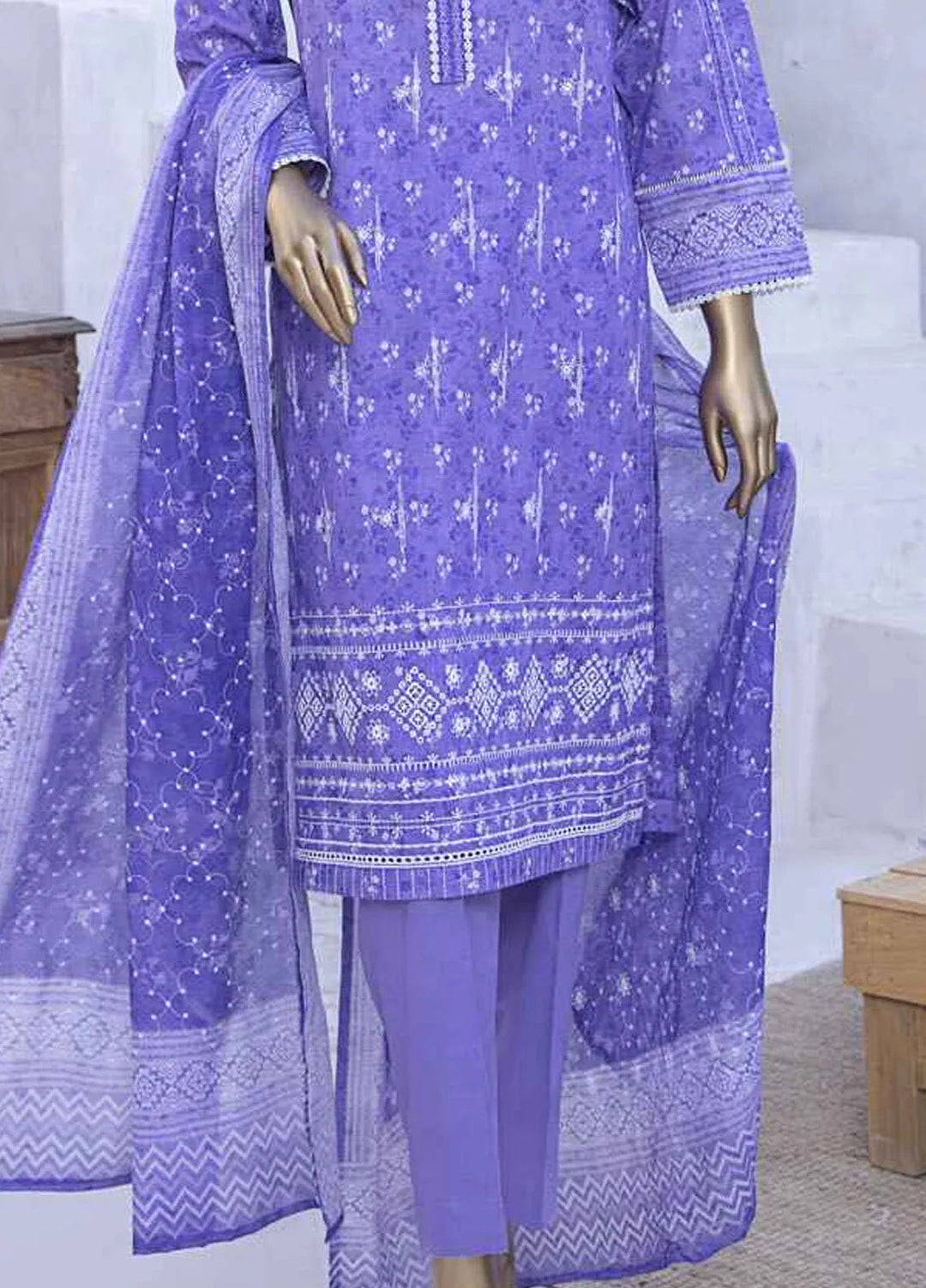 HZ Textiles Chikankari Lawn Suits Unstitched 3 Piece HZ25EC ELC-241 - Summer Collection