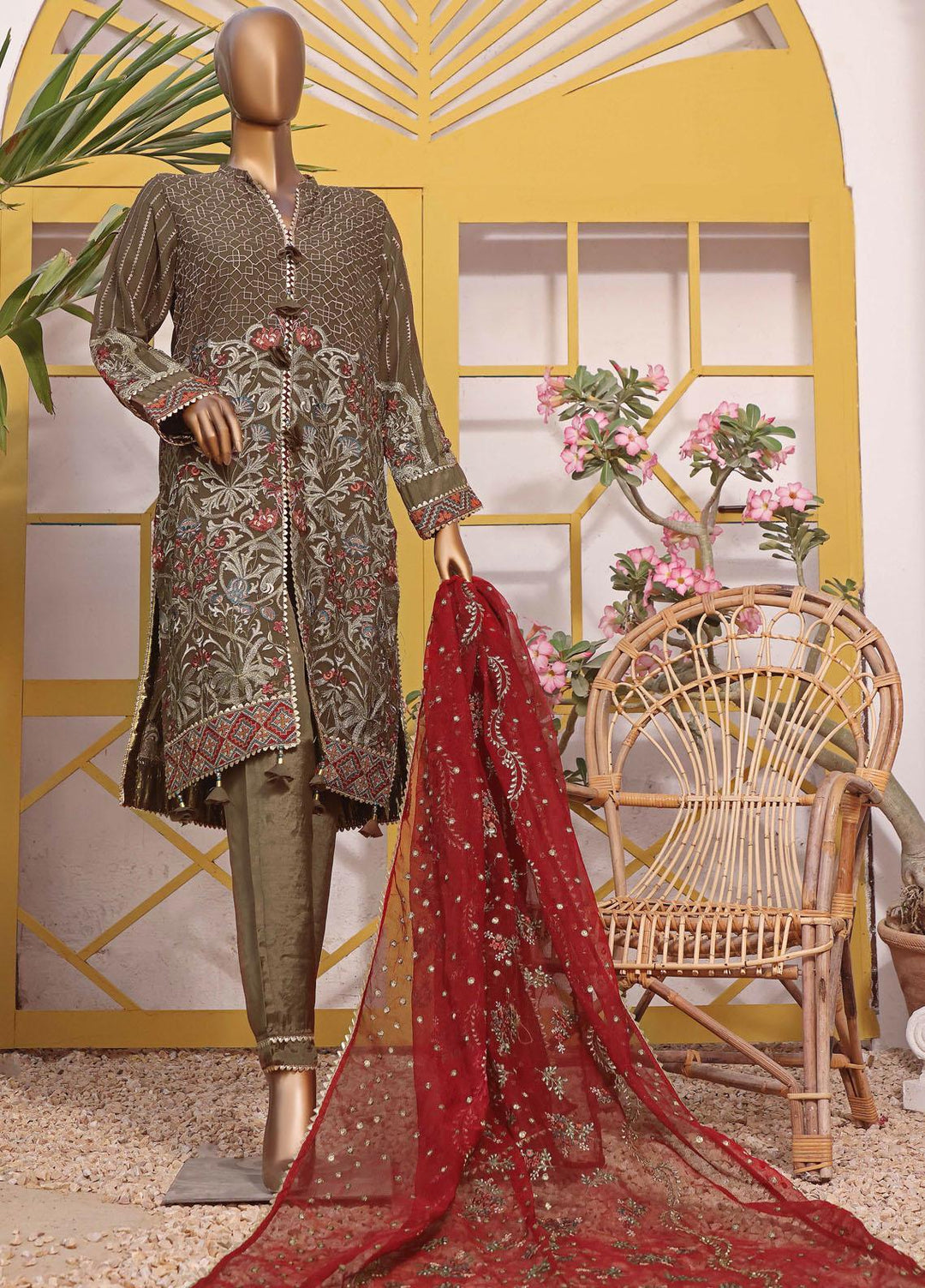HZ Textiles Embroidered Chiffon Suits Unstitched 3 Piece HZ22CL Kaavish - Luxury Collection