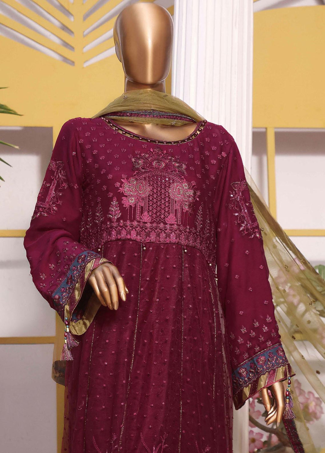 HZ Textiles Embroidered Chiffon Suits Unstitched 3 Piece HZ22CL Lalzari - Luxury Collection