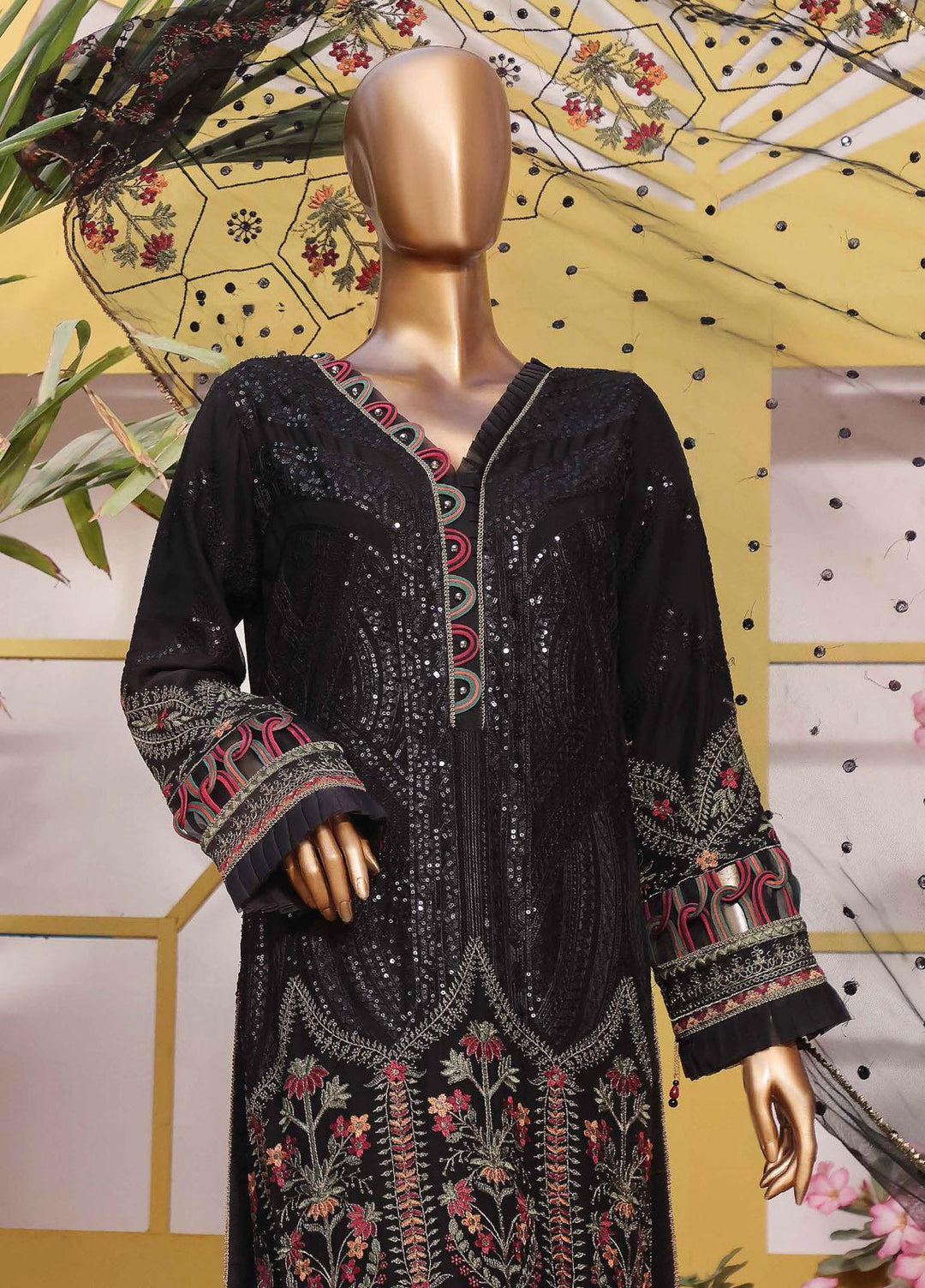 HZ Textiles Embroidered Chiffon Suits Unstitched 3 Piece HZ22CL Musk - Luxury Collection