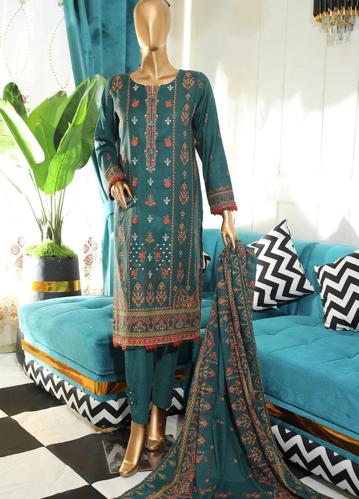 HZ Textiles Embroidered Cotton Suits Unstitched 3 Piece HZ22DKC DKC-1194-B - Winter Collection