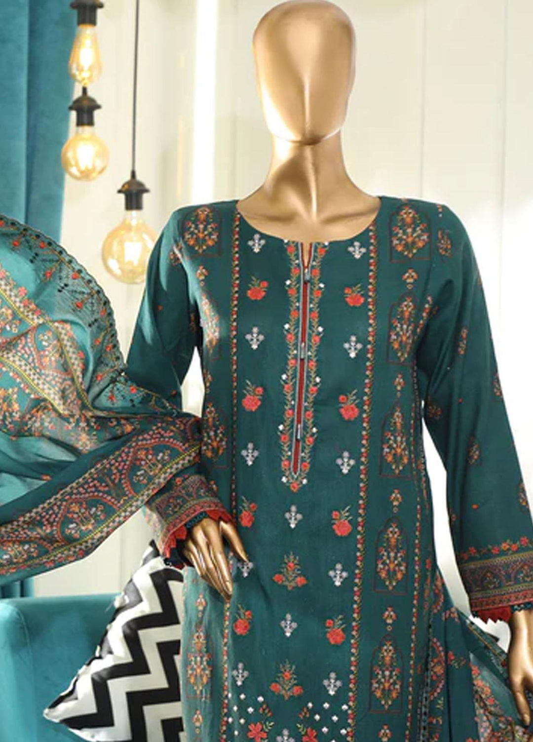 HZ Textiles Embroidered Cotton Suits Unstitched 3 Piece HZ22DKC DKC-1194-B - Winter Collection