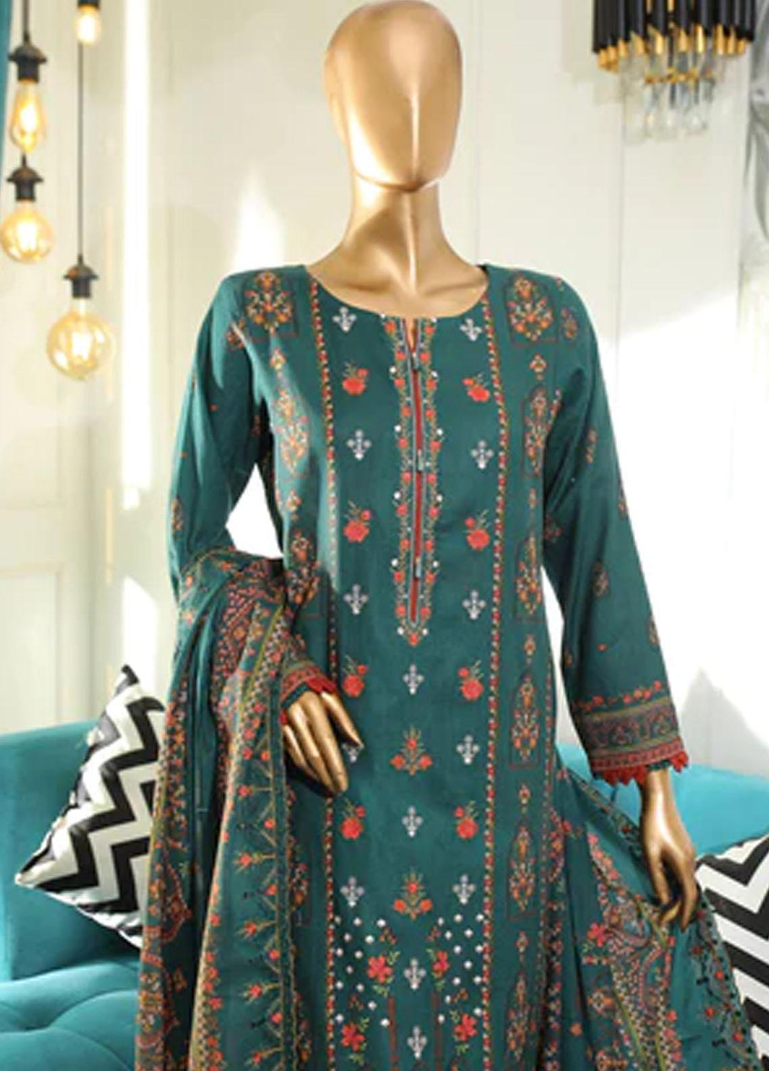 HZ Textiles Embroidered Cotton Suits Unstitched 3 Piece HZ22DKC DKC-1194-B - Winter Collection