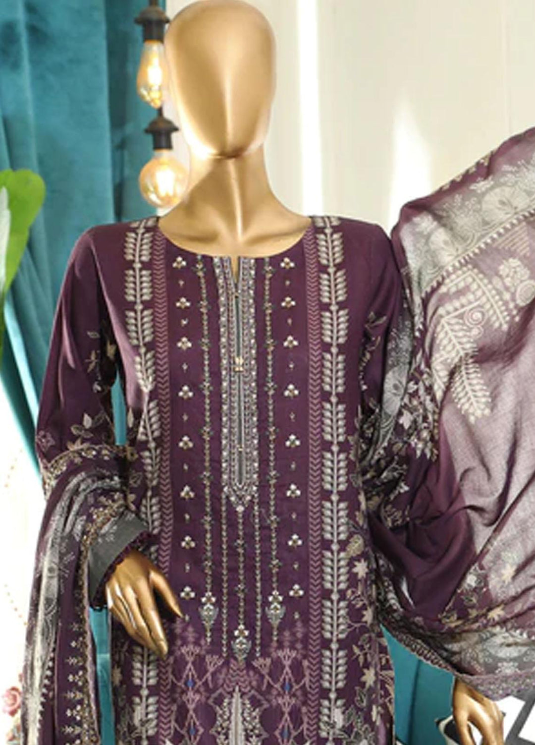 HZ Textiles Embroidered Cotton Suits Unstitched 3 Piece HZ22DKC DKC-1195-A - Winter Collection