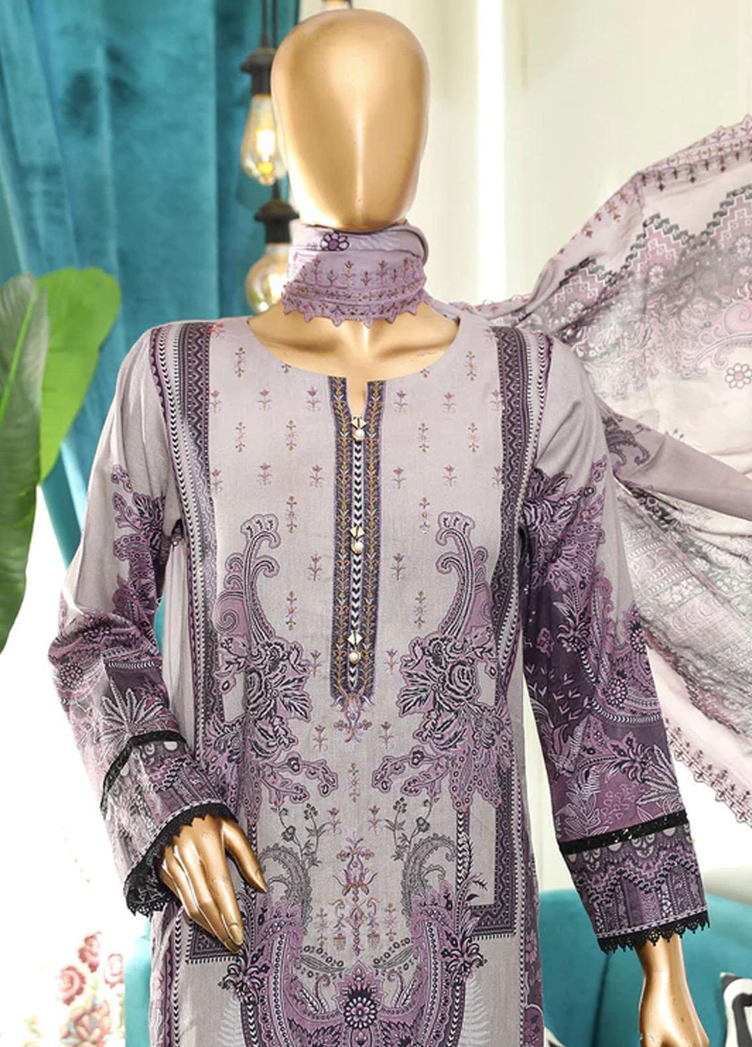 HZ Textiles Embroidered Cotton Suits Unstitched 3 Piece HZ22DKC DKC-1198 - Winter Collection
