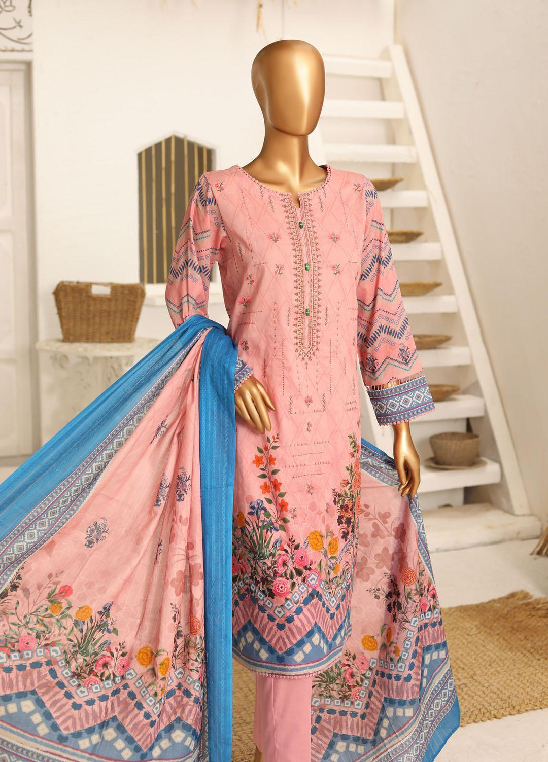 HZ Textiles Embroidered Lawn Suits Unstitched 3 Piece HZ23DR DR-1213 - Summer Collection