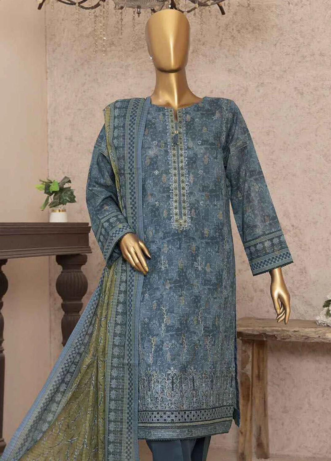 HZ Textiles Embroidered Jacquard Suits Unstitched 3 Piece HZ24KJ KJE-03 - Winter Collection