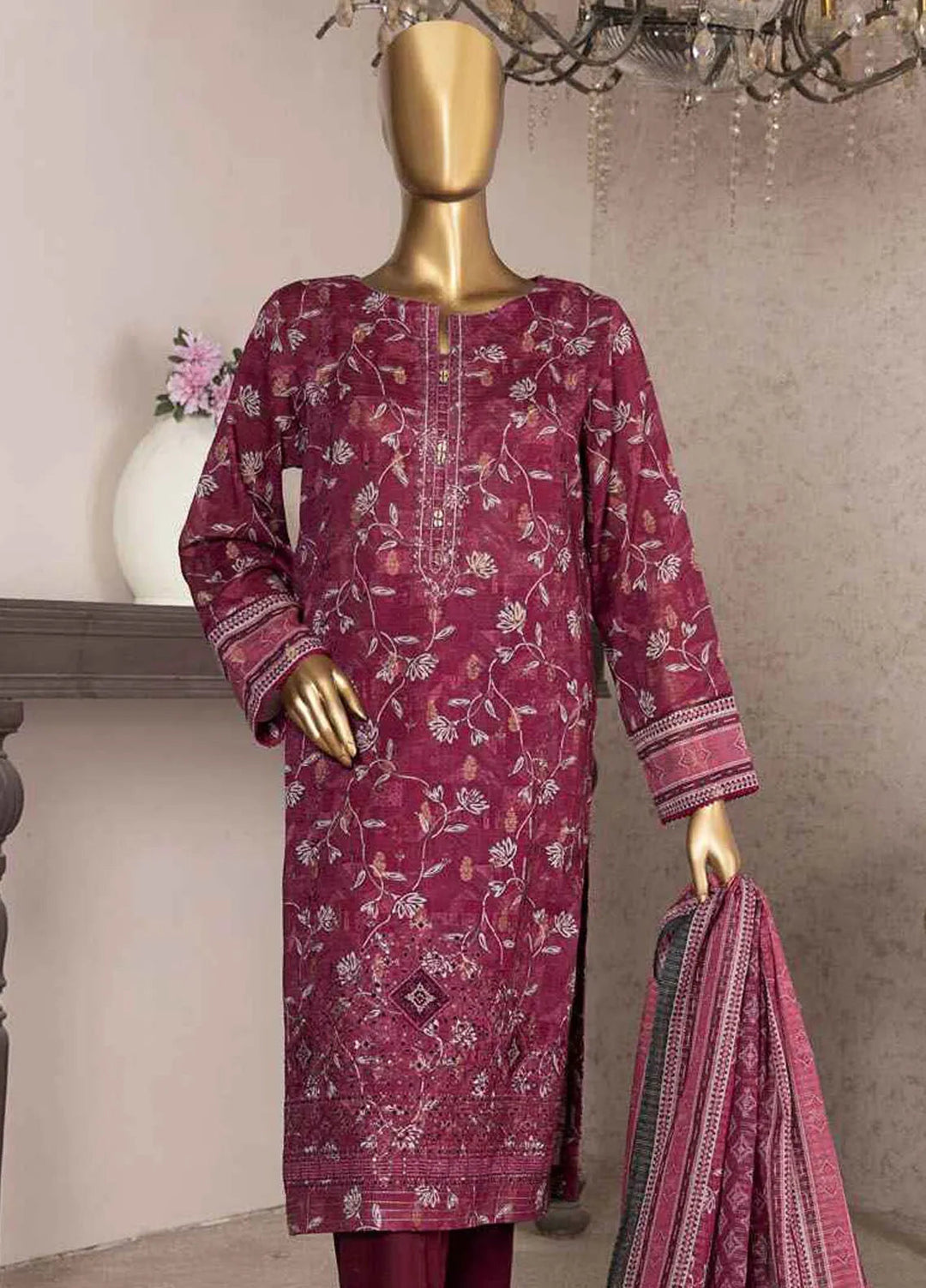 HZ Textiles Embroidered Jacquard Suits Unstitched 3 Piece HZ24KJ KJE-09 - Winter Collection