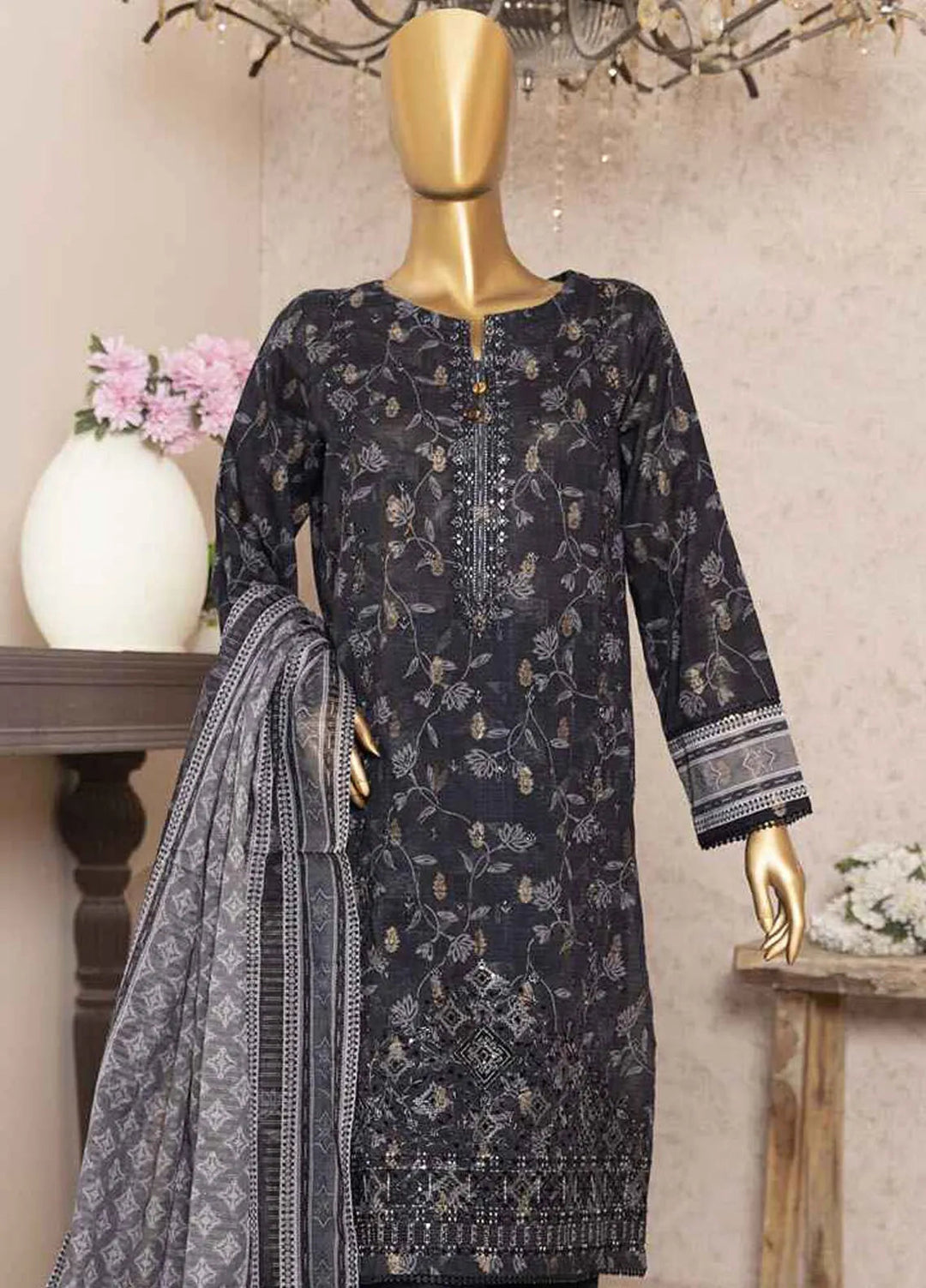 HZ Textiles Embroidered Jacquard Suits Unstitched 3 Piece HZ24KJ KJE-10 - Winter Collection