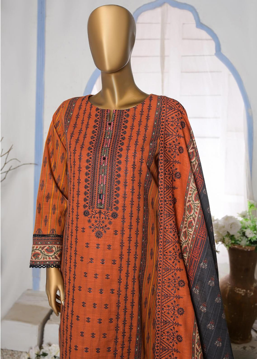HZ Textiles Embroidered Khaddar Suits Unstitched 3 Piece HZ22KE PKE-2222 - Winter Collection