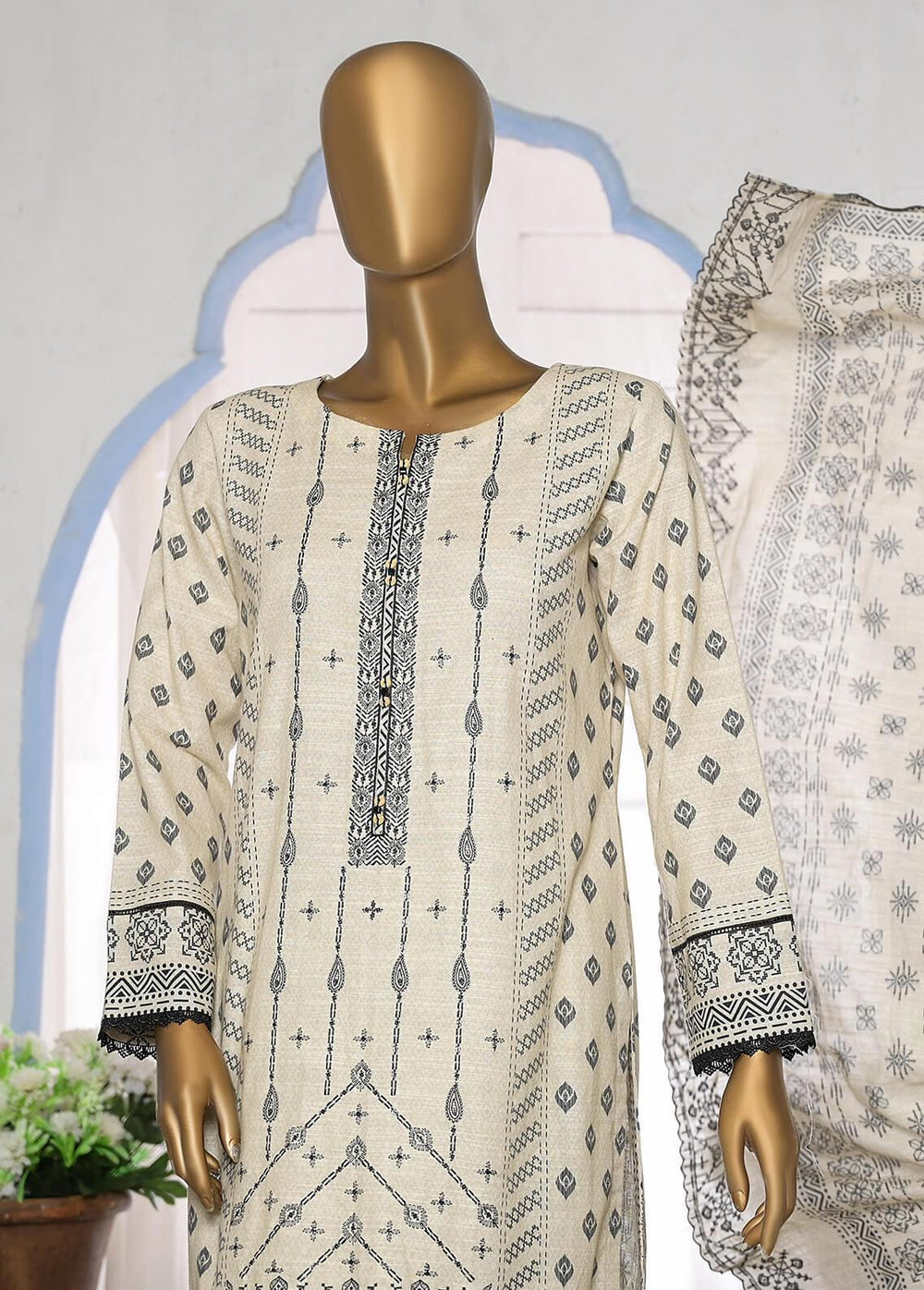 HZ Textiles Embroidered Khaddar Suits Unstitched 3 Piece HZ22KE PKE-2227 - Winter Collection