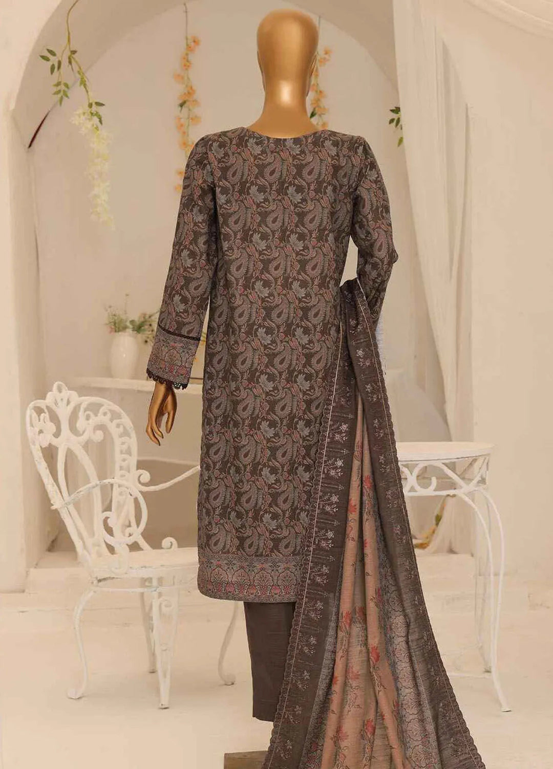 Hz Textiles Embroidered Khaddar Suit Unstitched 3 Piece HZ24K PKE-08 - Winter Collection