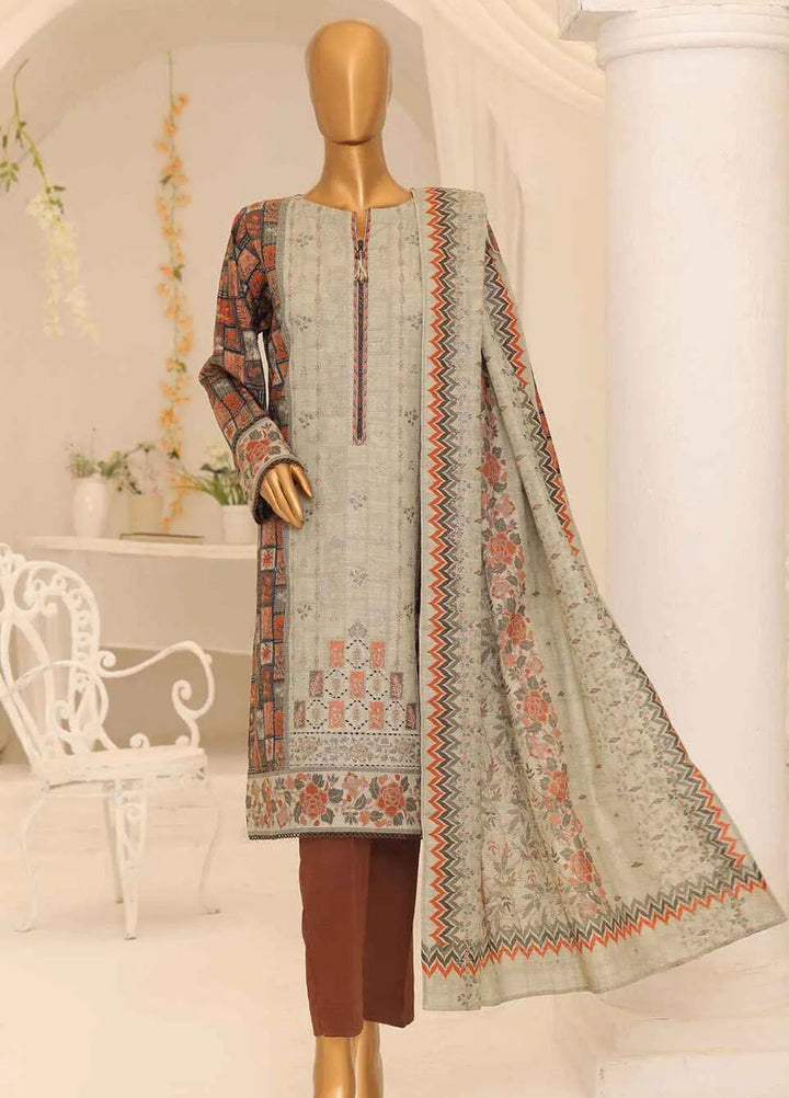 Hz Textiles Embroidered Khaddar Suit Unstitched 3 Piece HZ24K PKE-17 - Winter Collection