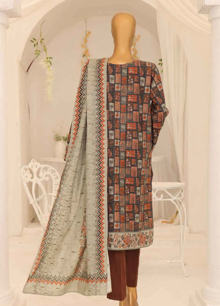Hz Textiles Embroidered Khaddar Suit Unstitched 3 Piece HZ24K PKE-17 - Winter Collection