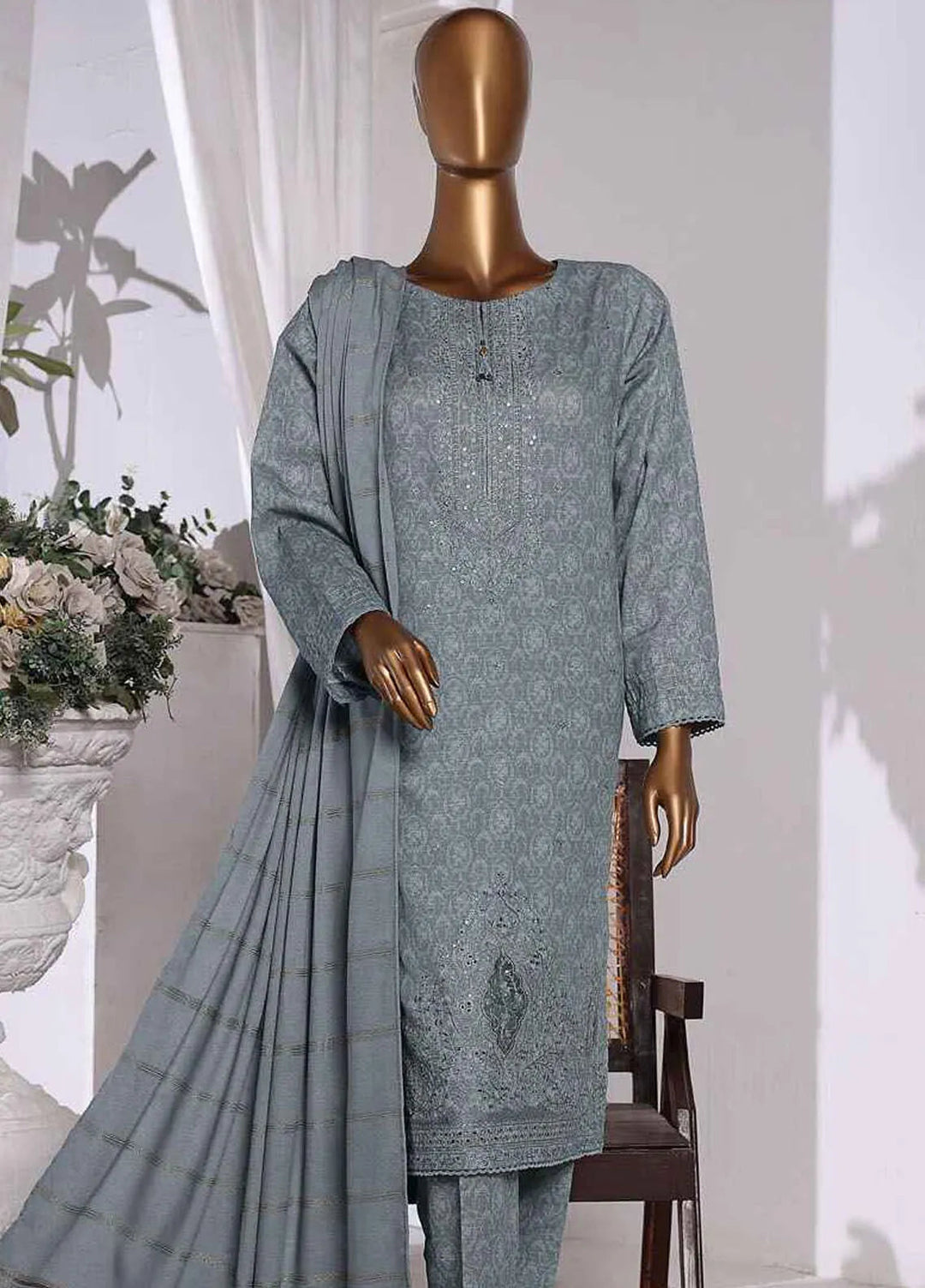 HZ Textiles Embroidered Khaddar Suits Unstitched 3 Piece HZ24KM KES-70 - Winter Collection