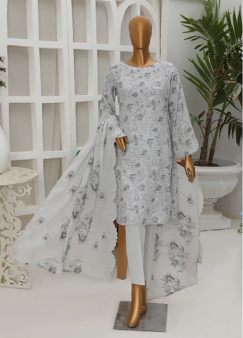 HZ Textiles Embroidered Lawn Suit Unstitched 3 Piece HZ24D PDK-47 - Summer Collection
