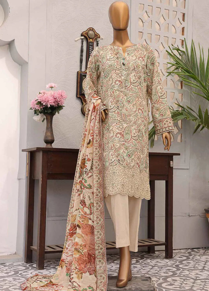 HZ Textiles Embroidered Lawn Suits Unstitched 3 Piece EF-1008 - Summer Collection