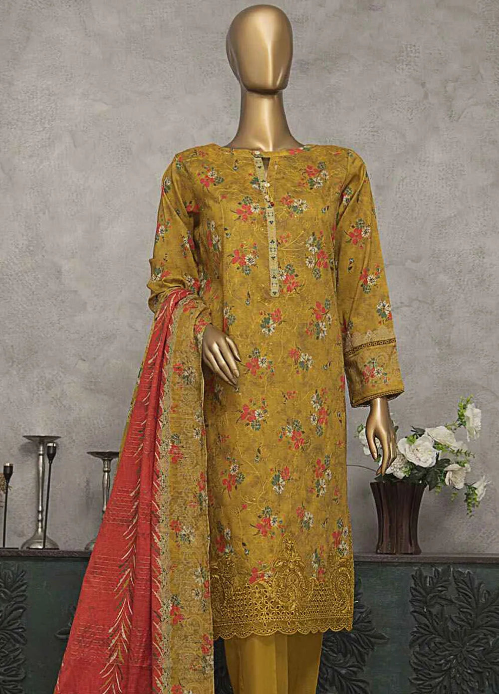 HZ Textiles Embroidered Lawn Suits Unstitched 3 Piece HZ25MK MEC-243 - Summer Collection