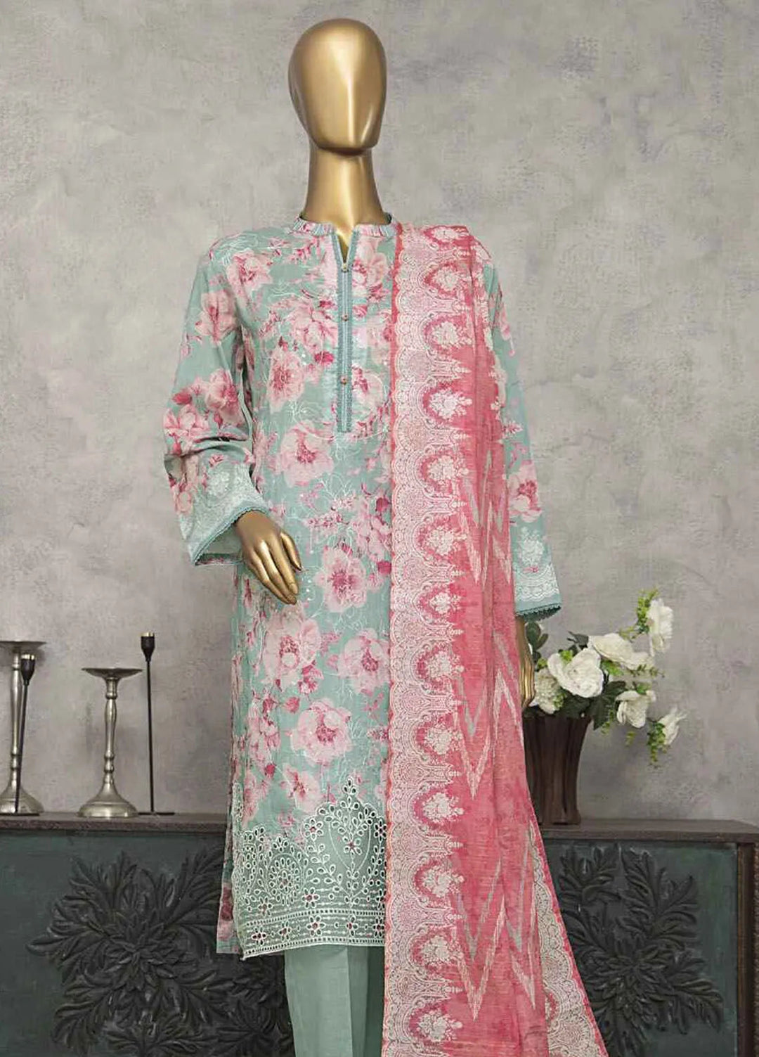 HZ Textiles Embroidered Lawn Suits Unstitched 3 Piece HZ25MK MEC-244 - Summer Collection