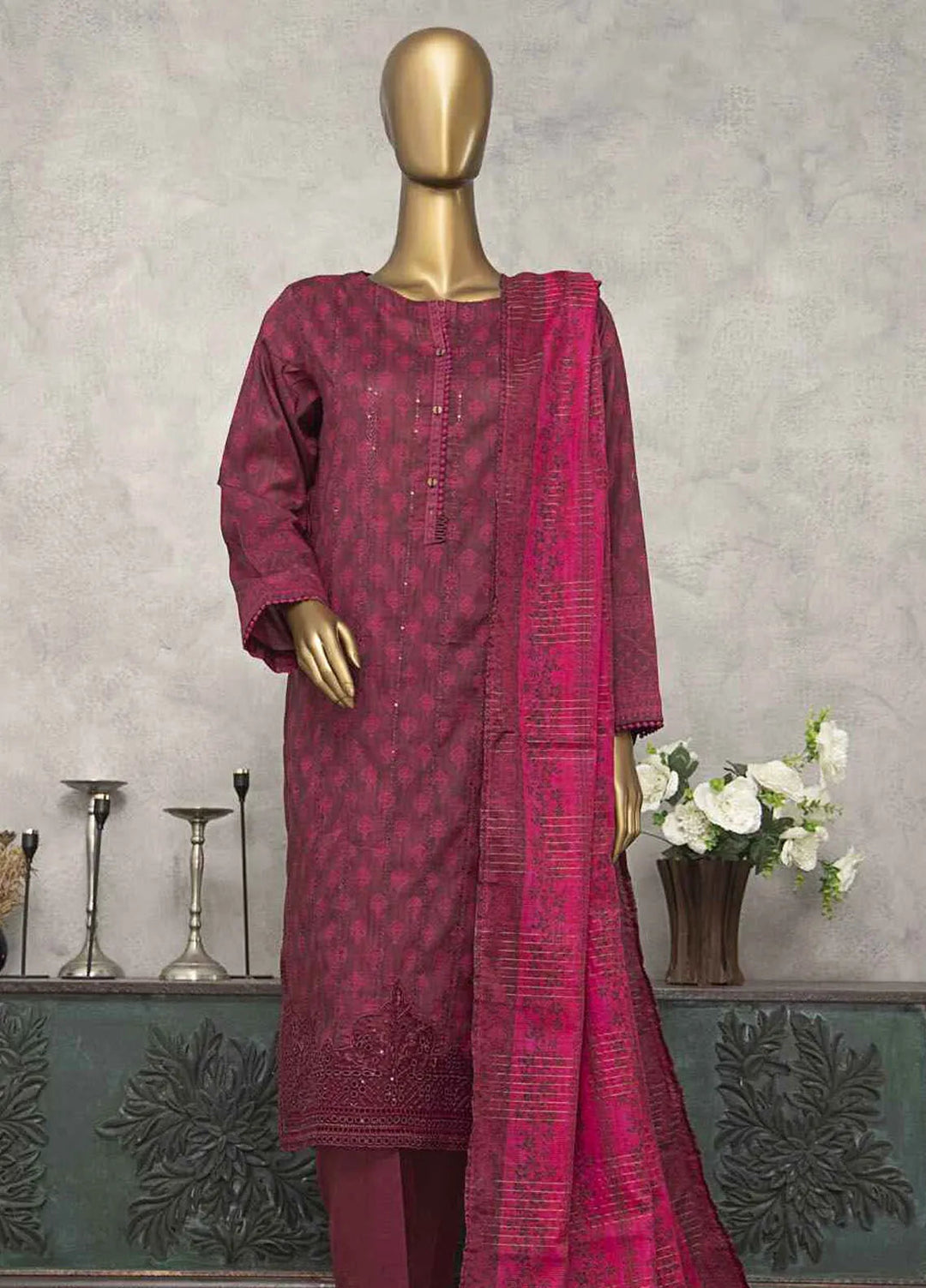 HZ Textiles Embroidered Lawn Suits Unstitched 3 Piece HZ25MK MEC-245 - Summer Collection