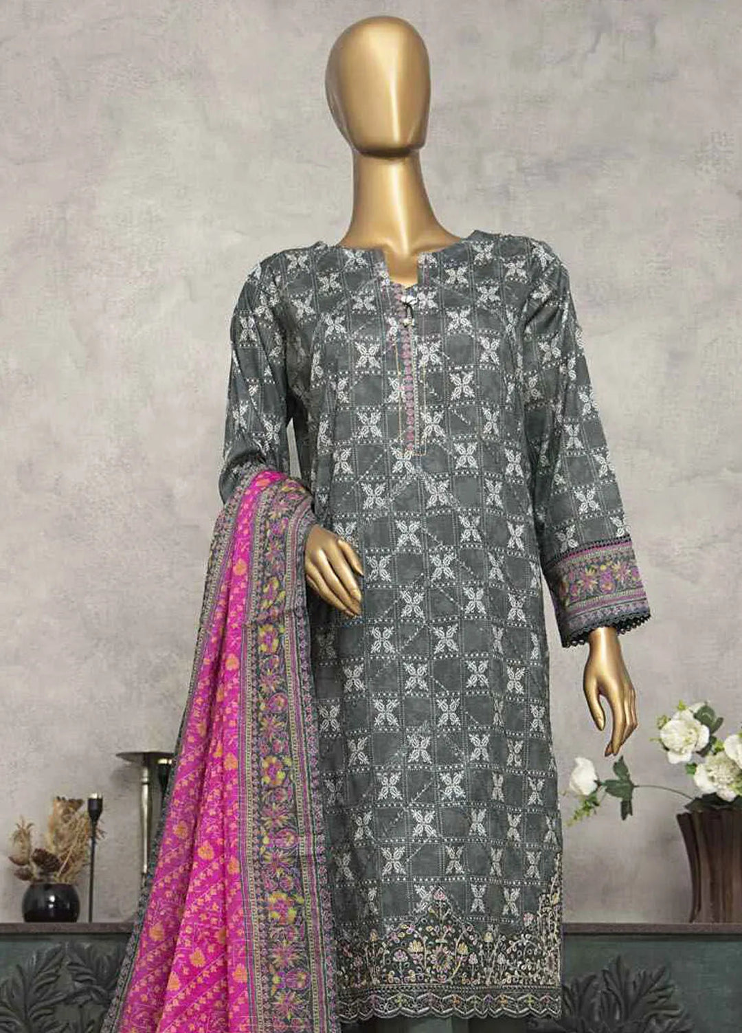 HZ Textiles Embroidered Lawn Suits Unstitched 3 Piece HZ25MK MEC-250 - Summer Collection