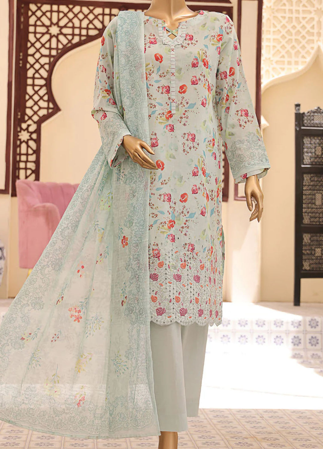 HZ Textiles Embroidered Lawn Suits Unstitched 3 Piece HZ25ML MEC-508 - Summer Collection