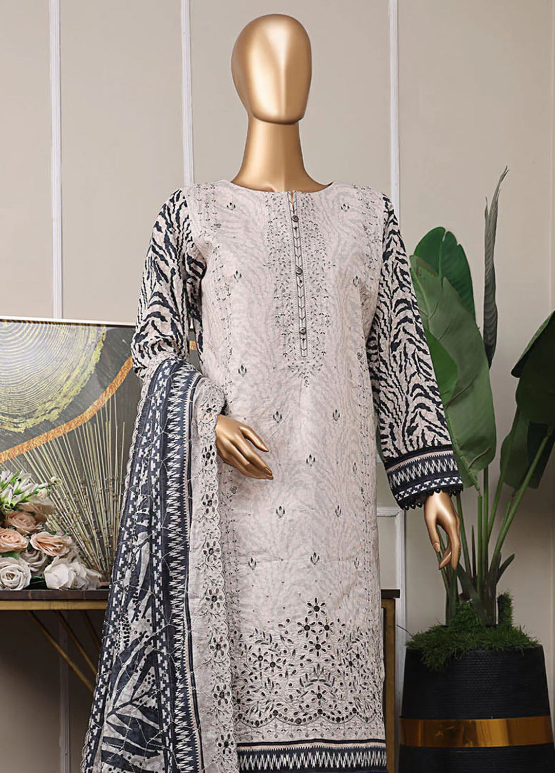 HZ Textiles Embroidered Lawn Suits Unstitched 3 Piece HZ25PEL PEC-538 V-06 - Summer Collection