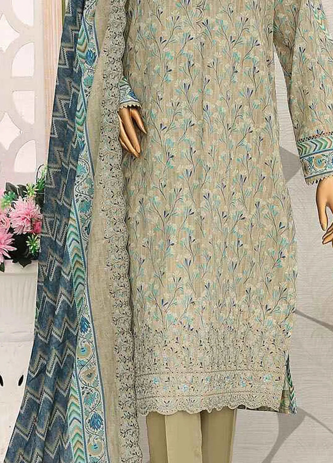 HZ Textiles Embroidered Lawn Suits Unstitched 3 Piece HZ25PV2 PEC-141 - Summer Collection