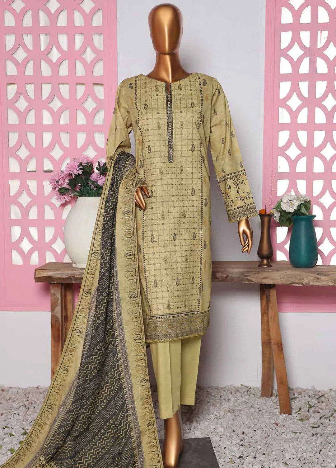 HZ Textiles Embroidered Lawn Suits Unstitched 3 Piece HZ25PV2 PEC-821 - Summer Collection