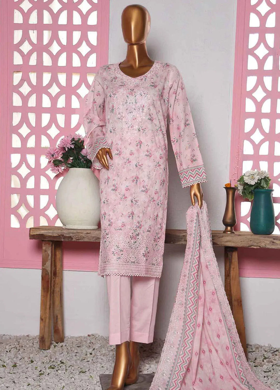HZ Textiles Embroidered Lawn Suits Unstitched 3 Piece HZ25PV2 PEC-822 - Summer Collection