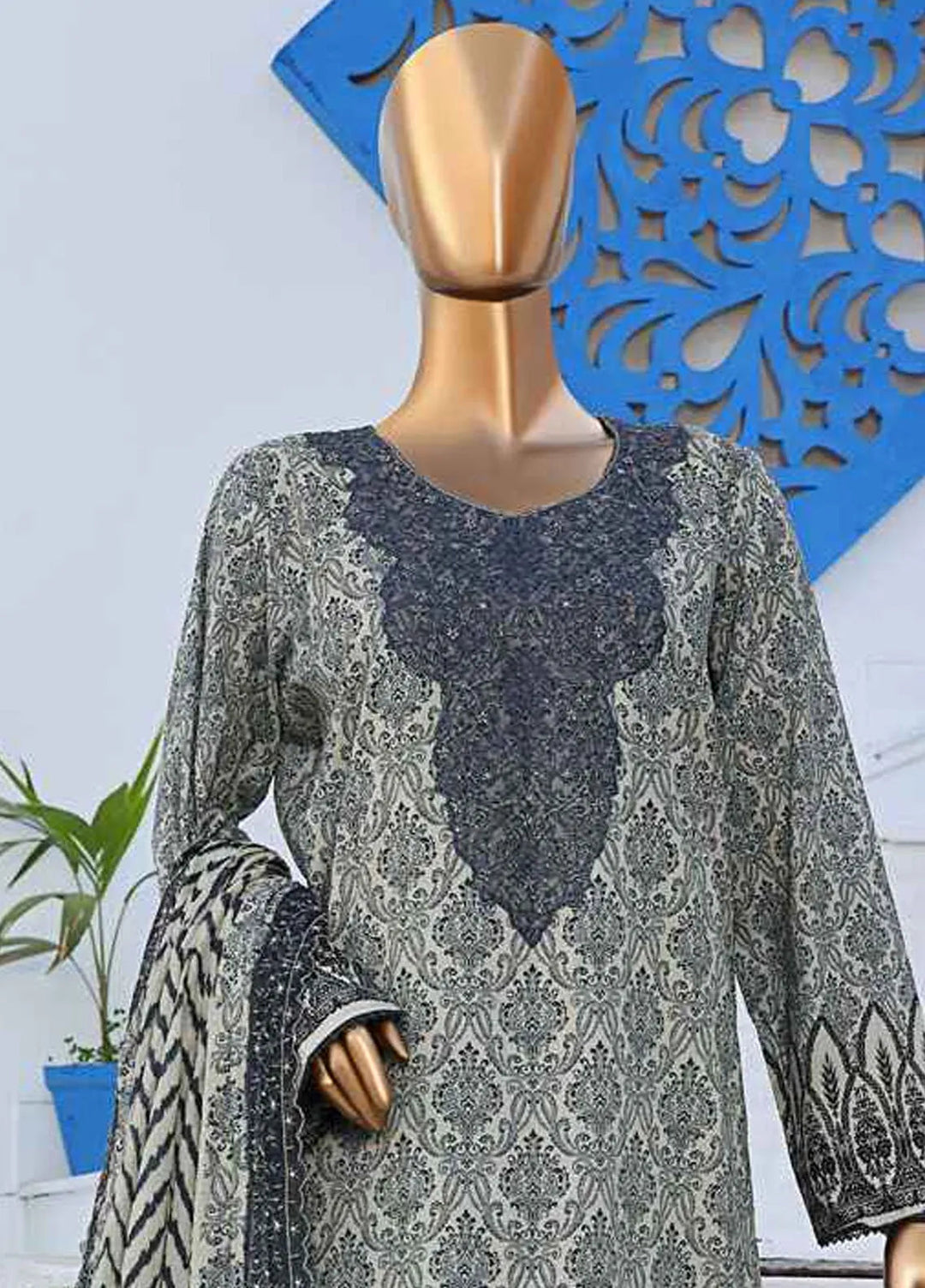 HZ Textiles Embroidered Lawn Suits Unstitched 3 Piece HZ25VE PVE-818 - Summer Collection