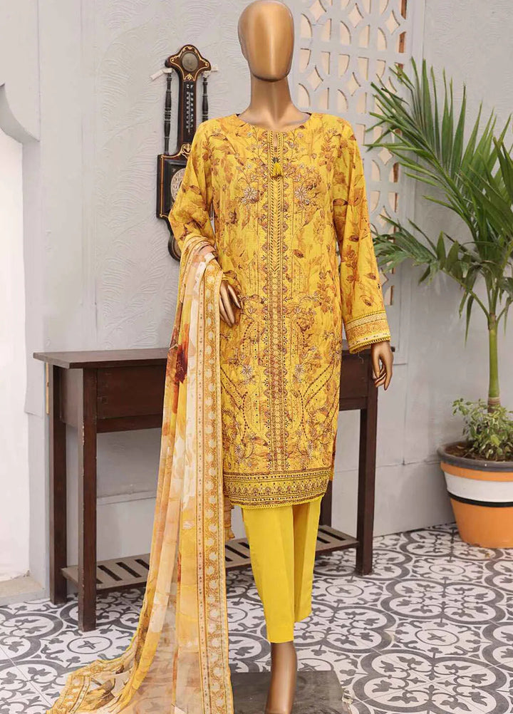 HZ Textiles Embroidered Lawn Suits Unstitched 3 Piece MJE-1009 - Summer Collection