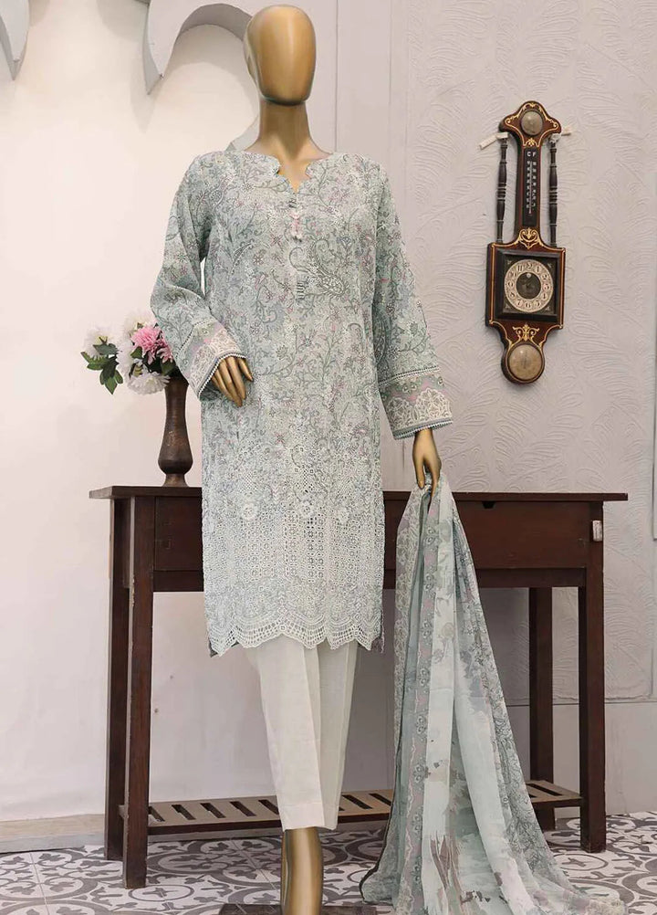 HZ Textiles Embroidered Lawn Suits Unstitched 3 Piece MJE-1012 - Summer Collection