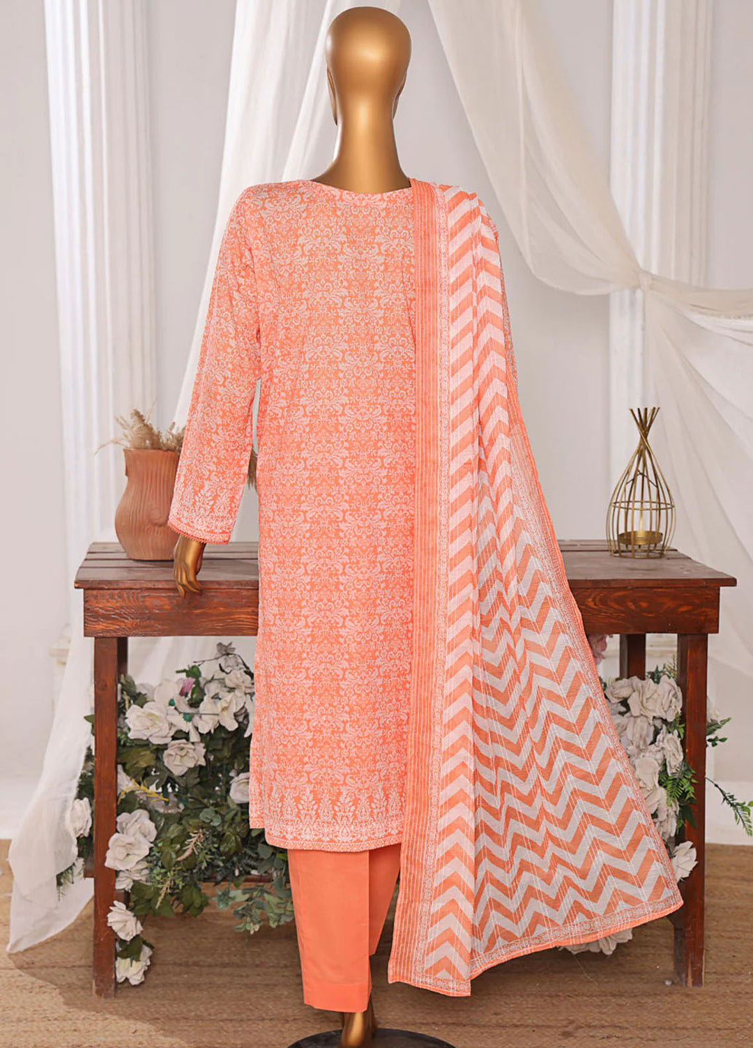 Hz Textiles Embroidered Lawn Suits Unstitched 3 Piece NKE-560 - Summer Collection