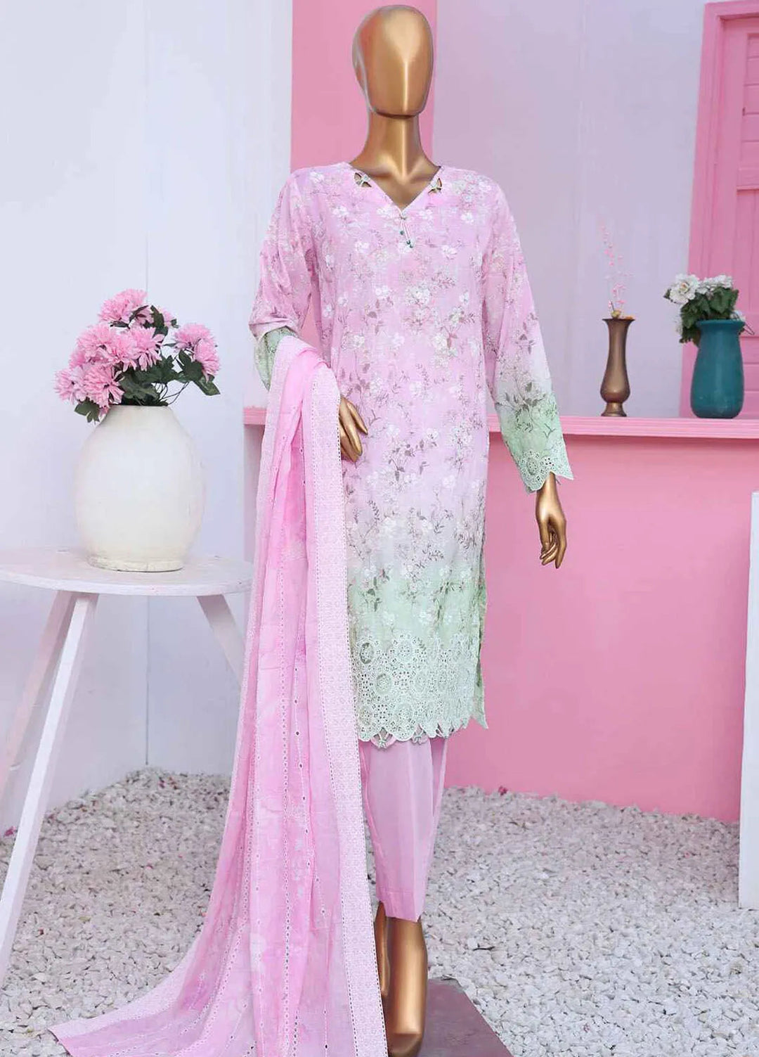 HZ Textiles Embroidered Lawn Suits Unstitched 3 Piece PLK-786 - Summer Collection