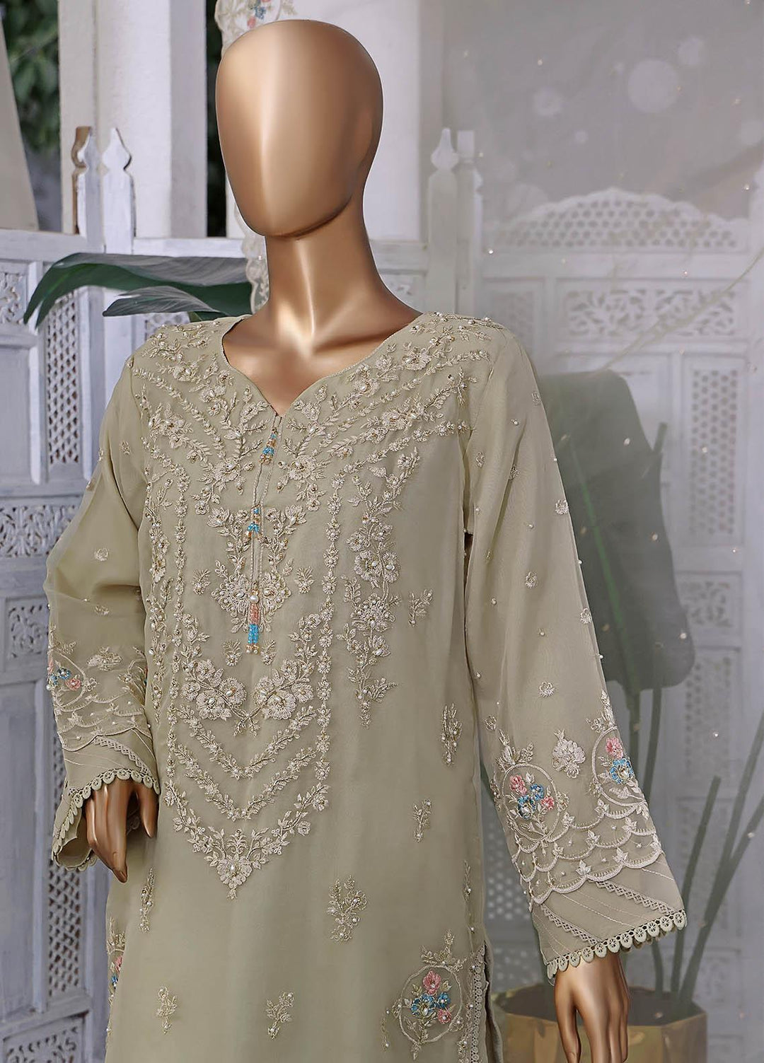 HZ Textiles Pret  Organza 2 Piece Suit HZK-082 BEIGE