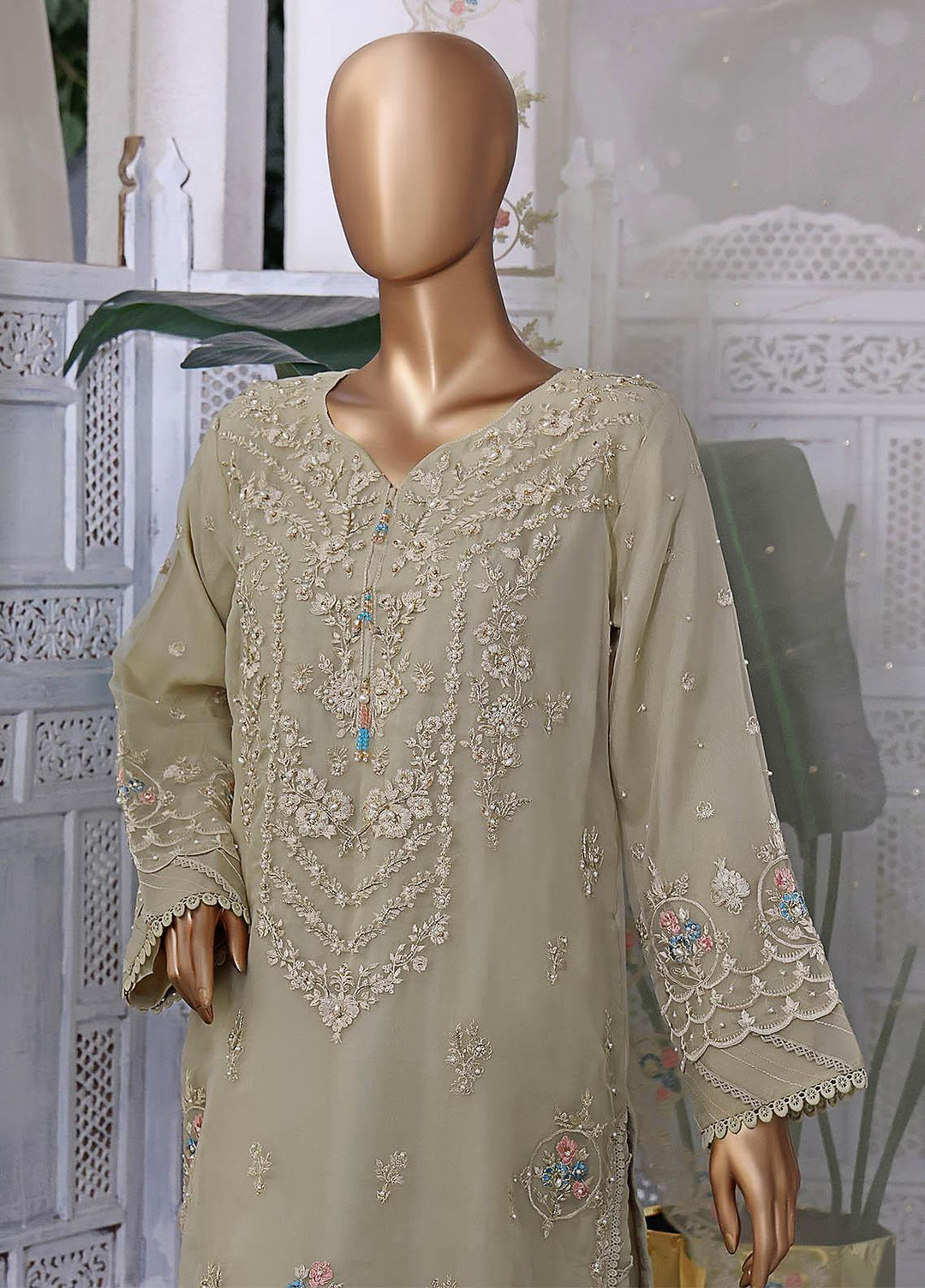 HZ Textiles Pret  Organza 2 Piece Suit HZK-082 BEIGE