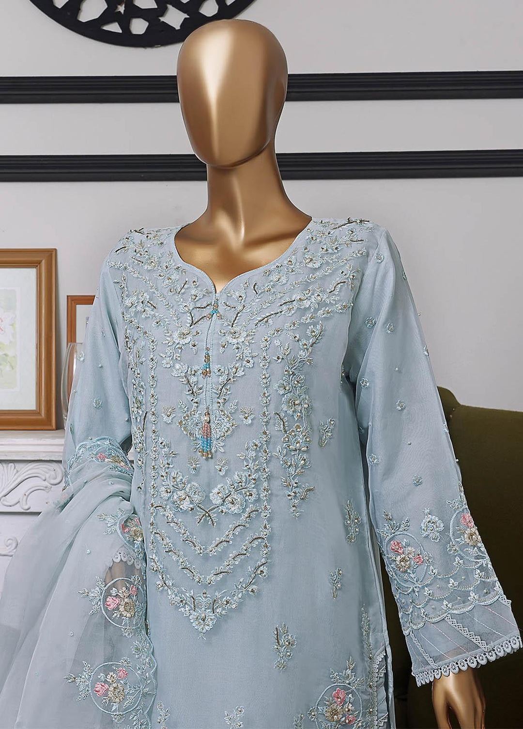 HZ Textiles Pret  Organza 2 Piece Suit HZK-082 SKY BLUE