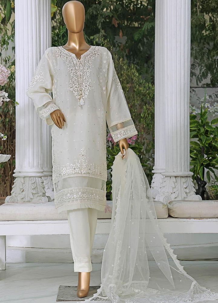 HZ Textiles Pret  Organza 2 Piece Suit HZK-054 WHITE