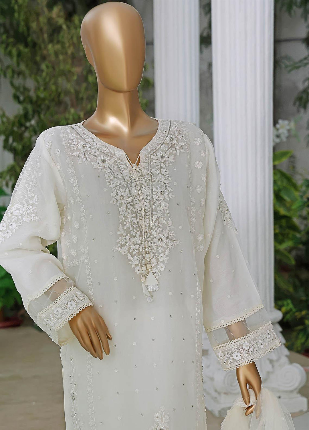 HZ Textiles Pret  Organza 2 Piece Suit HZK-054 WHITE