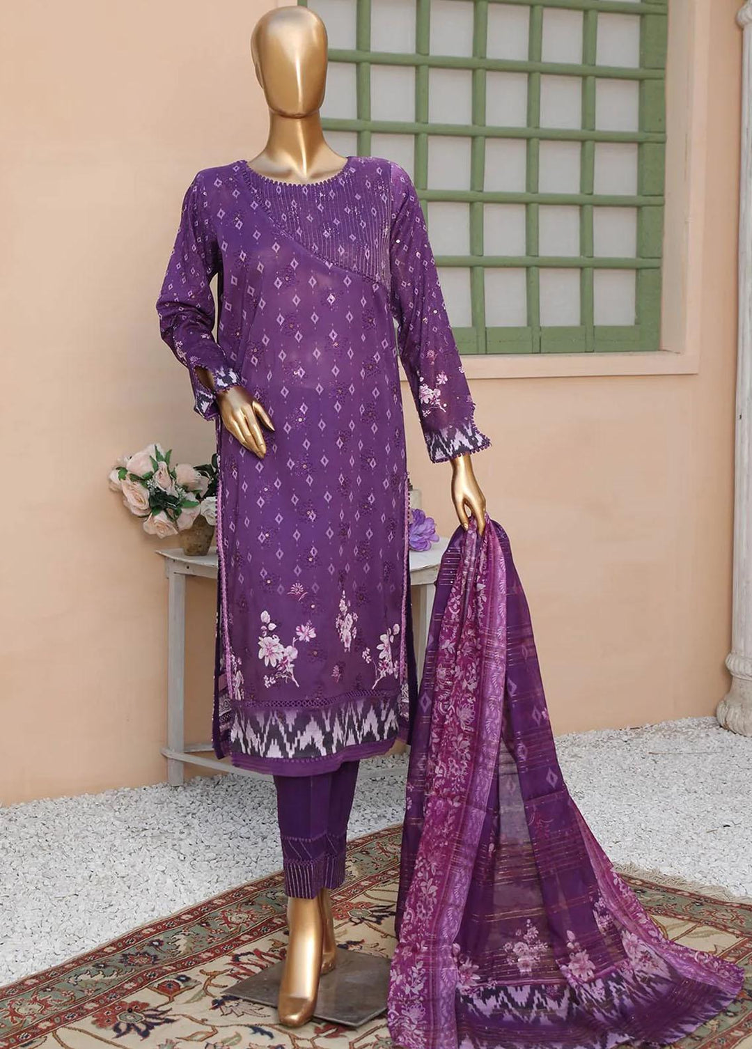 Oriental By HZ Textiles Embroidered Lawn Suits Unstitched 3 Piece HZ23OC OC-15891 - Summer Collection