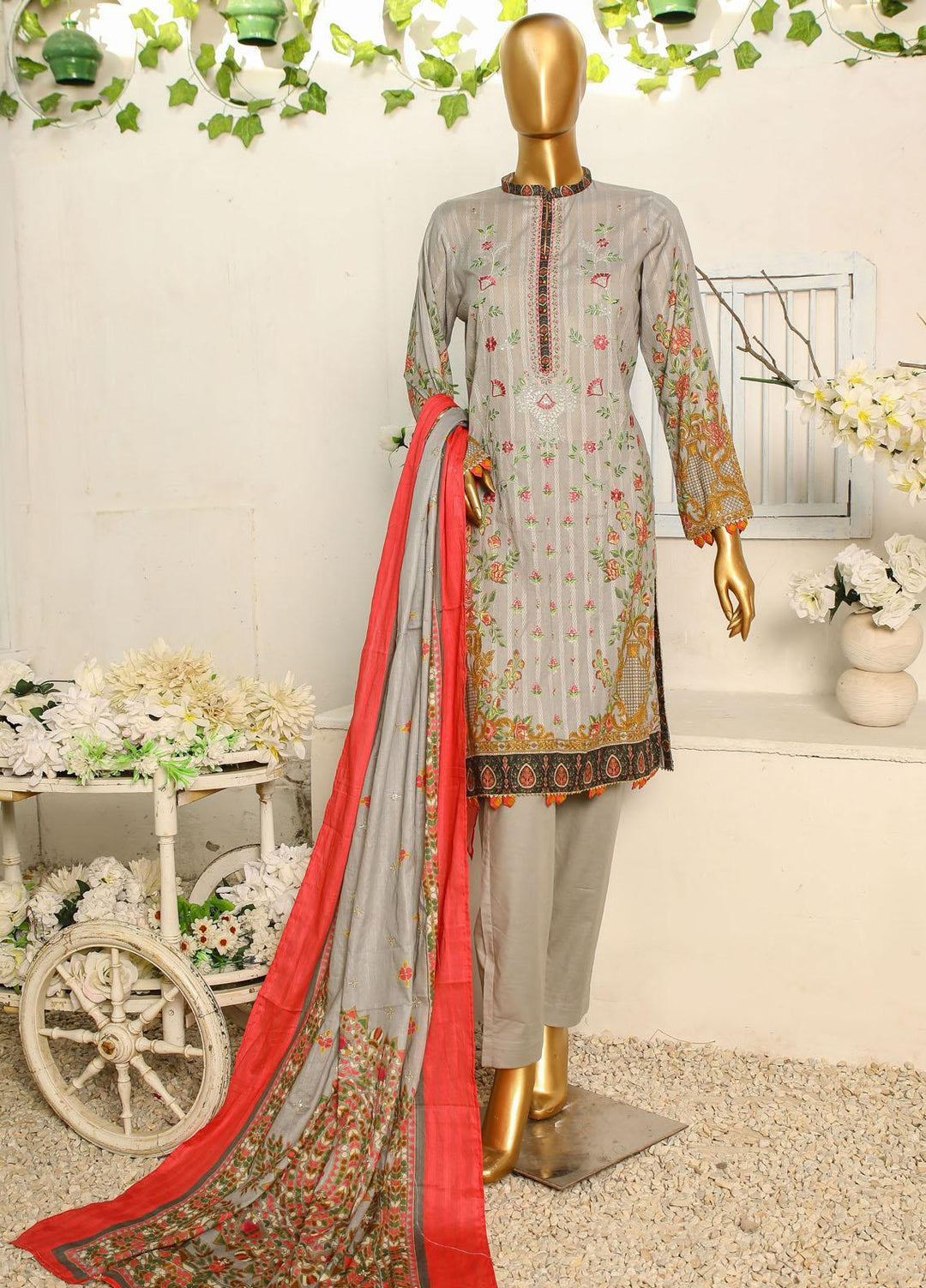 HZ Textiles Embroidered Cotton Suits Unstitched 3 Piece HZ23ON ON-1192-A - Festive Collection