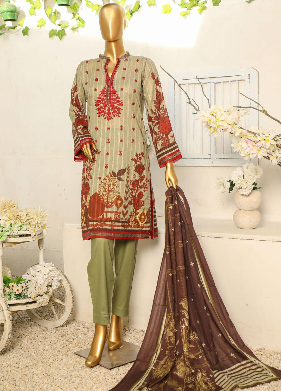 HZ Textiles Embroidered Cotton Suits Unstitched 3 Piece HZ23ON ON-1189-B - Festive Collection