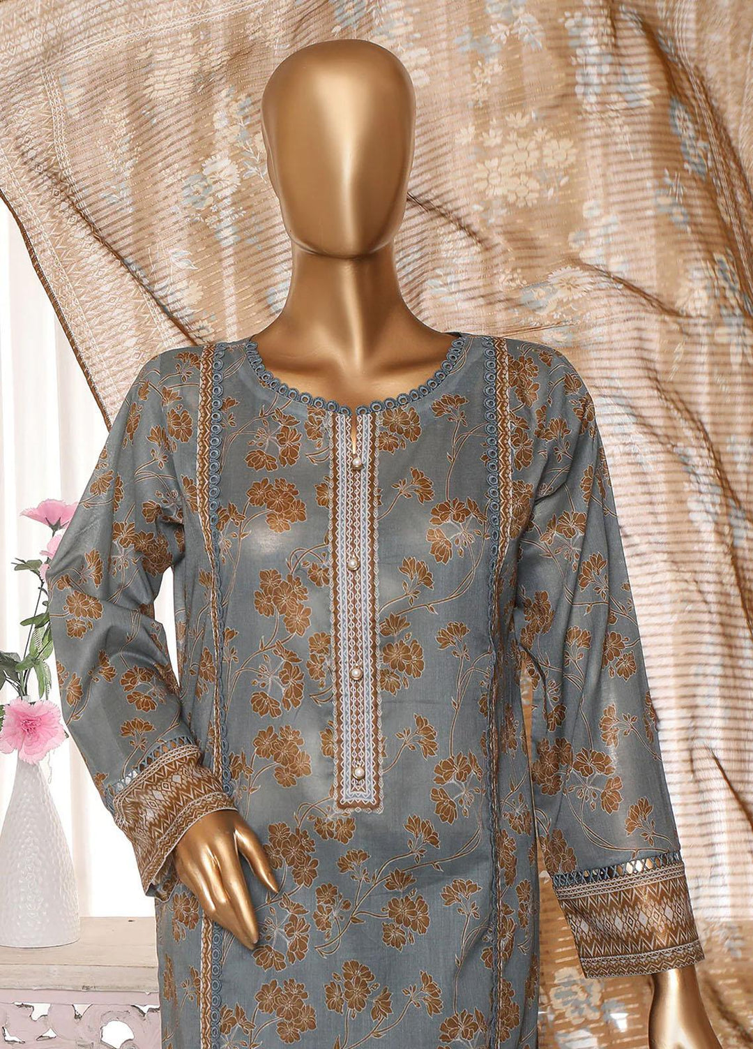 HZ Textiles Printed Lawn Suits Unstitched 3 Piece HZ23PZ PPC-18 - Summer Collection