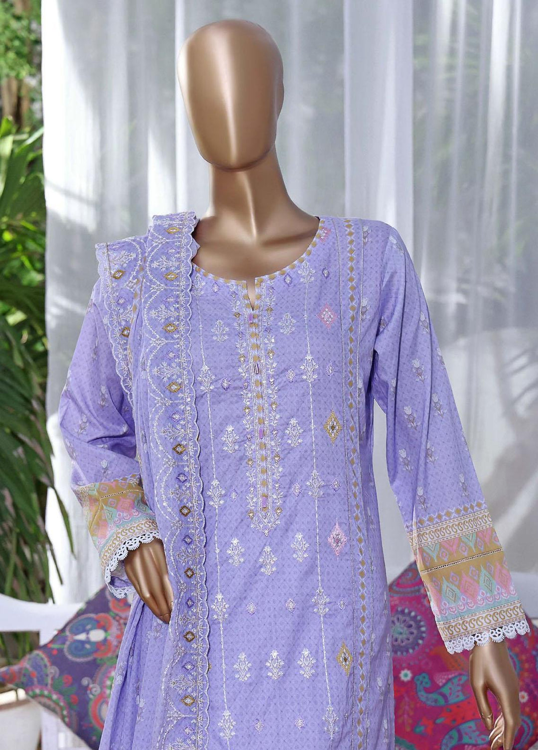 HZ Textiles Embroidered Cambric Suits Unstitched 3 Piece HZ22PC PCE-0425 - Premium Collection